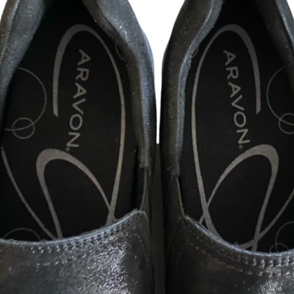 Aravon Beaumont Black Leather Stretchable Slip On Shoe - Picture 7 of 7